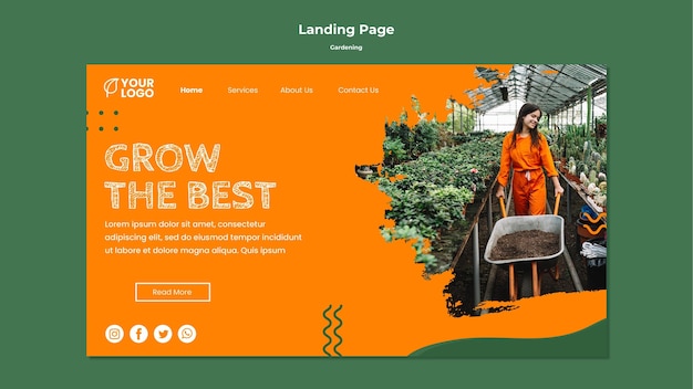 Kostenlose PSD landingpage-vorlage des gartenkonzepts