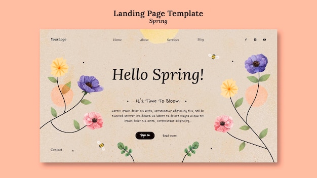 Kostenlose PSD landingpage-vorlage für den frühling