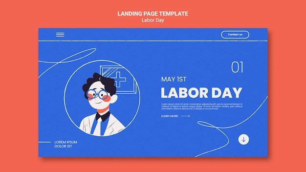 Kostenlose PSD landingpage-vorlage für den tag der arbeit im flachen design