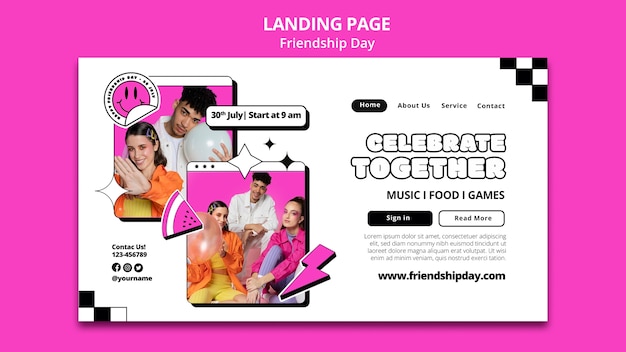 Kostenlose PSD landingpage-vorlage für den tag der freundschaft im flachen design