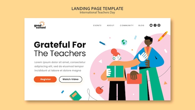 Kostenlose PSD landingpage-vorlage für den tag des flachen design-lehrers