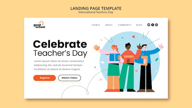 Kostenlose PSD landingpage-vorlage für den tag des flachen design-lehrers