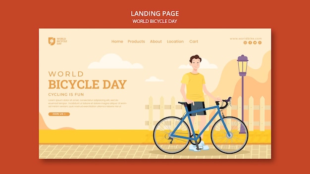 Kostenlose PSD landingpage-vorlage für den weltfahrradtag im flachen design