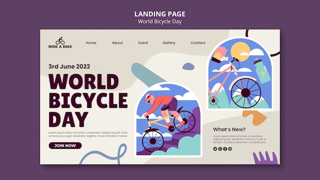 Kostenlose PSD landingpage-vorlage für den weltfahrradtag im flachen design