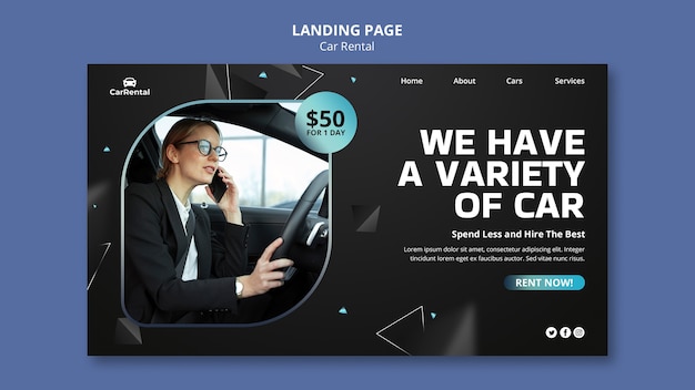 Landingpage-Vorlage für die Autovermietung im flachen Design