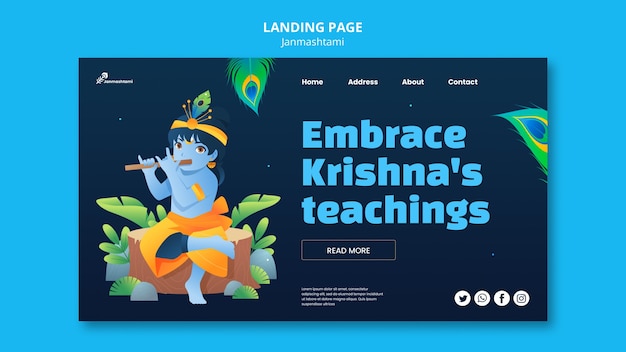 Kostenlose PSD landingpage-vorlage für die janmashtami-feier