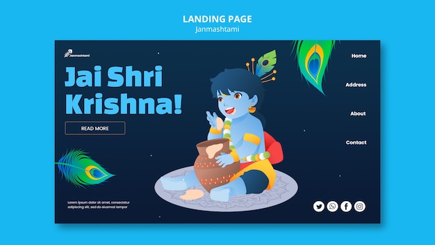 Kostenlose PSD landingpage-vorlage für die janmashtami-feier