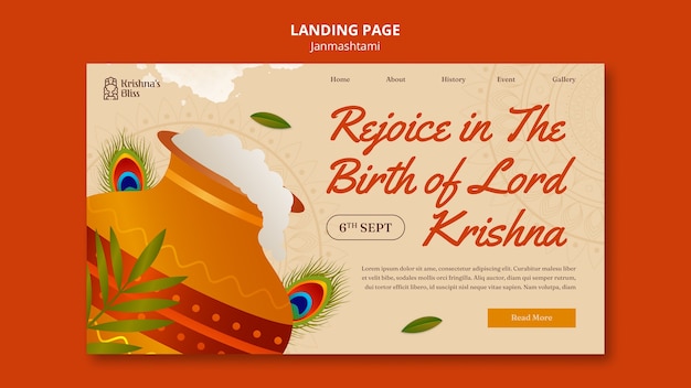 Kostenlose PSD landingpage-vorlage für die janmashtami-feier