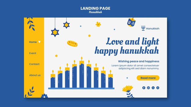 Kostenlose PSD landingpage-vorlage für die jüdische chanukka-feier