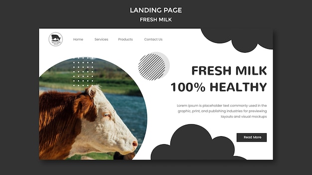 Kostenlose PSD landingpage-vorlage für frische milch