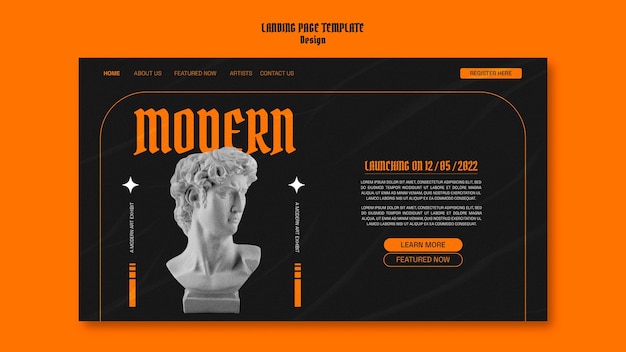 Landingpage-Vorlage für Grafikdesign mit Marmorstatue