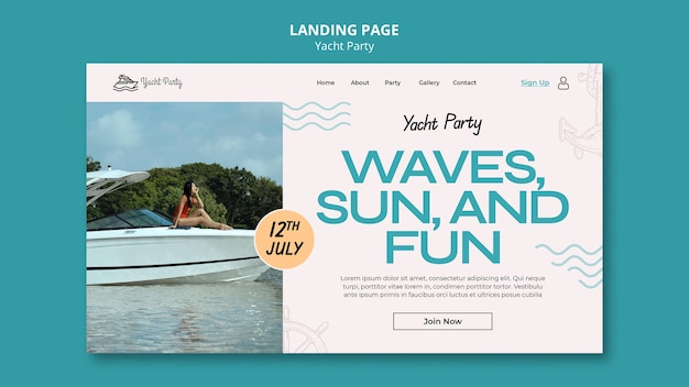 Kostenlose PSD landingpage-vorlage für luxuriöse yachtpartys