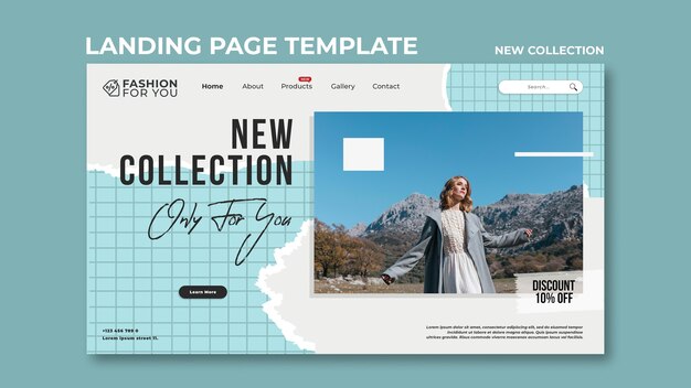 Landingpage-Vorlage für Modekollektion mit Frau in der Natur