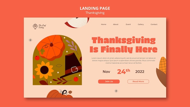 Kostenlose PSD landingpage-vorlage für thanksgiving-feier