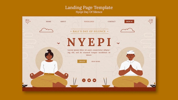 Landingpage-Vorlage im flachen Design von Nyepi