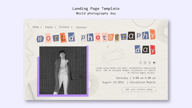Kostenlose PSD landingpage-vorlage zum welttag der fotografie