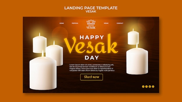 Kostenlose PSD landingpage-vorlagendesign für gradienten-vesak-feier