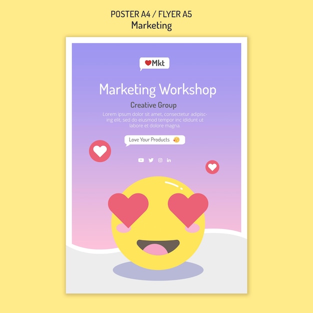 Kostenlose PSD marketing workshop poster vorlage mit smiley