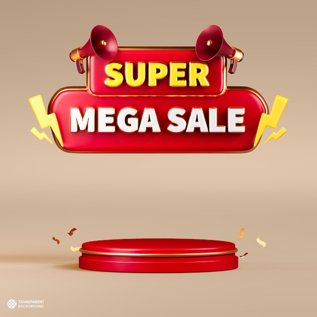 Kostenlose PSD mega sale 3d-banner mit werbepodium