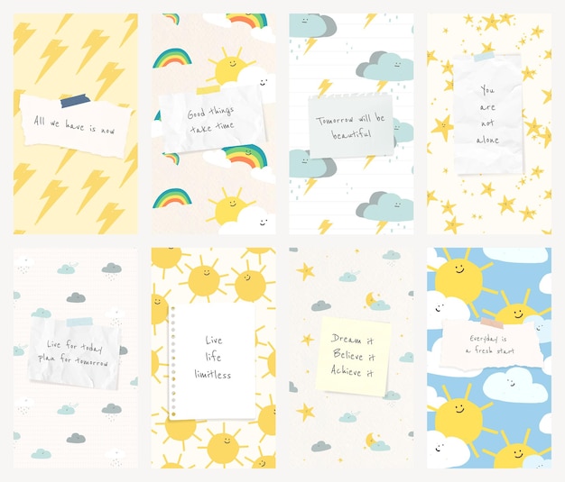 Kostenlose PSD motivationszitat sozialvorlage psd mit süßem wetter doodle banner set