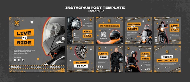 Kostenlose PSD motorrad-abenteuer-instagram-post-set