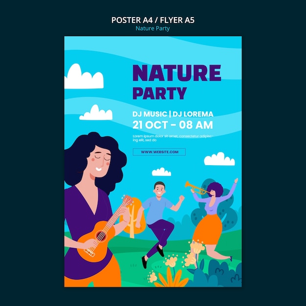 Kostenlose PSD naturparty-vorlage im flachen design