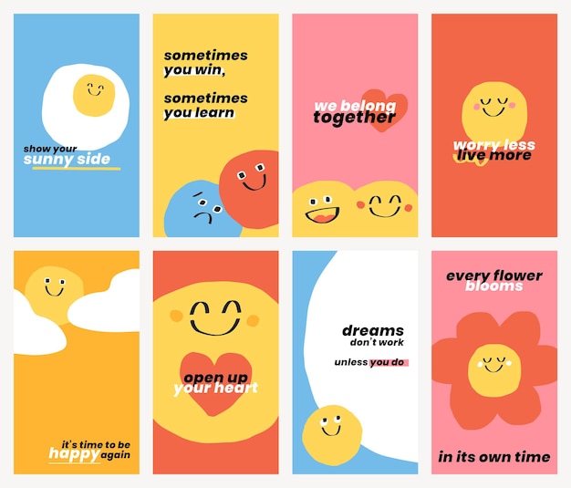 Kostenlose PSD nette positive zitate vorlagen psd doodle smiley emoticons banner set