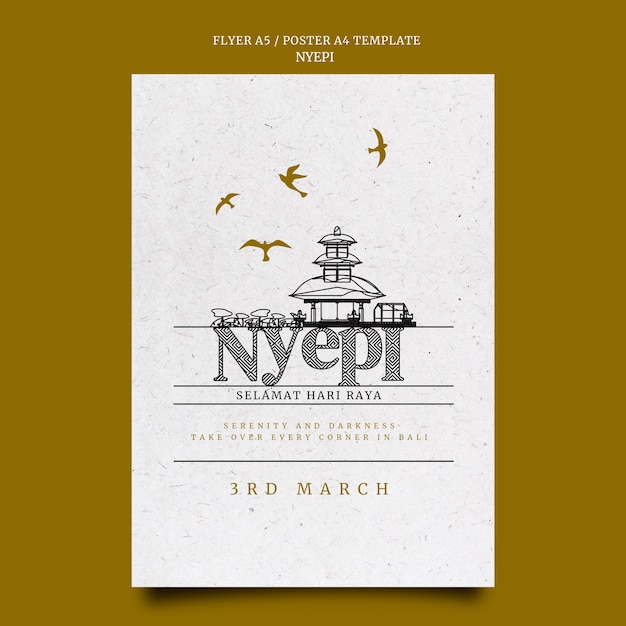 Kostenlose PSD nyepi flat design poster und flyer vorlage