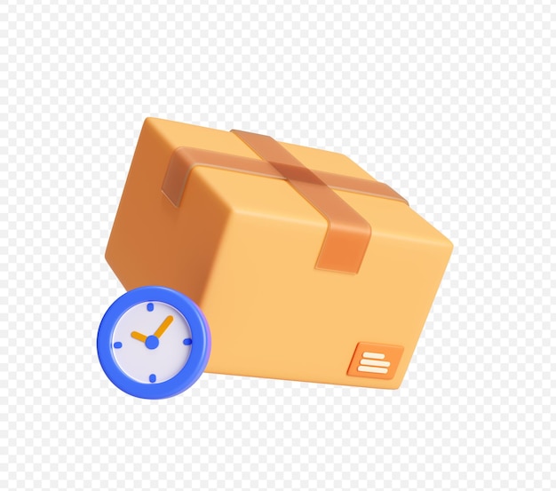 Kostenlose PSD paketbox mit uhr lieferbox mit uhr 3d-illustration hintergrund