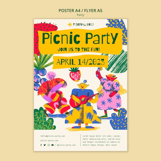 Kostenlose PSD picknick-party-vorlage im flachen design