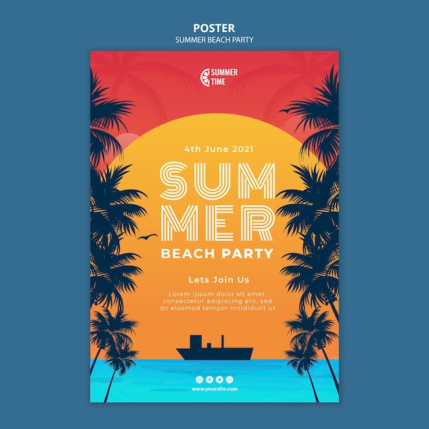 Kostenlose PSD plakatschablone für sommerstrandparty