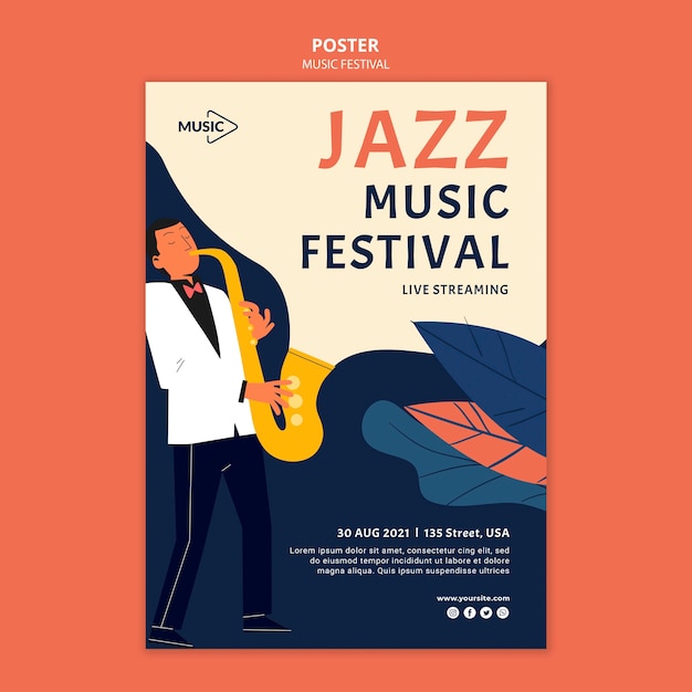 Kostenlose PSD plakatvorlage des jazzmusikfestivals