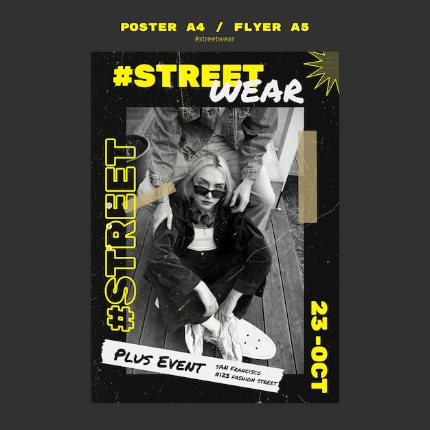 Kostenlose PSD plakatvorlage für die streetwear-kollektion im flachen design