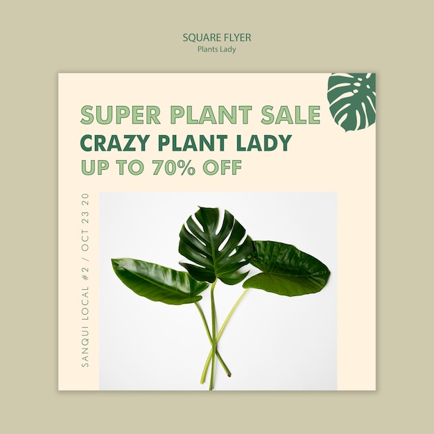 Kostenlose PSD plant lady square flyer design