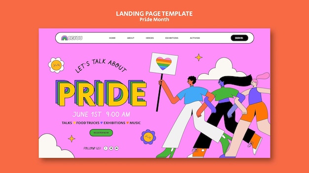 Kostenlose PSD pride month celebration landing page template