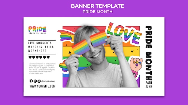 Pride Month horizontale Banner-Vorlage mit Regenbogenfarben