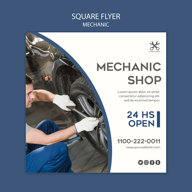 Kostenlose PSD quadratischer flyer der mechanikerschablone