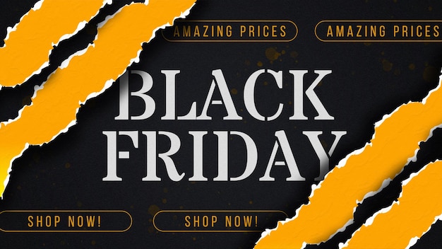 Kostenlose PSD realistische black friday-bannervorlage mit zerrissenem papier