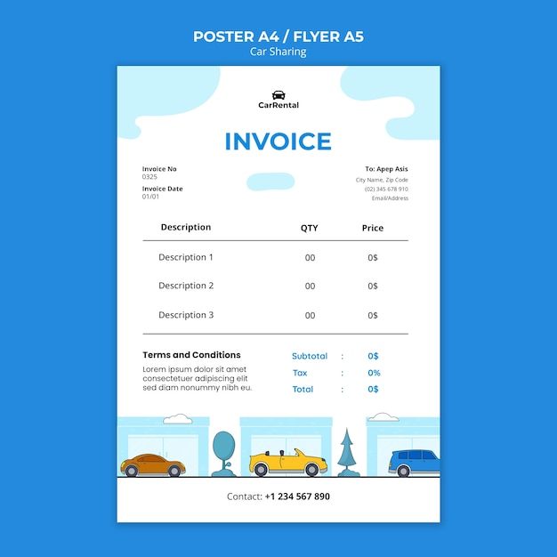 Rechnungsvorlage für Carsharing-Dienste