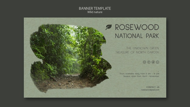 Kostenlose PSD rosenholz nationalpark banner vorlage mit bäumen