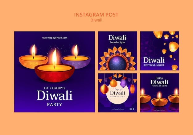 Sammlung von instagram-beiträgen zur diwali-feier