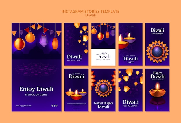 Kostenlose PSD sammlung von instagram-geschichten zur diwali-feier