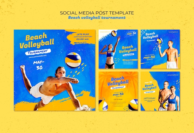 Kostenlose PSD social-media-post-vorlage des beachvolleyball-konzepts