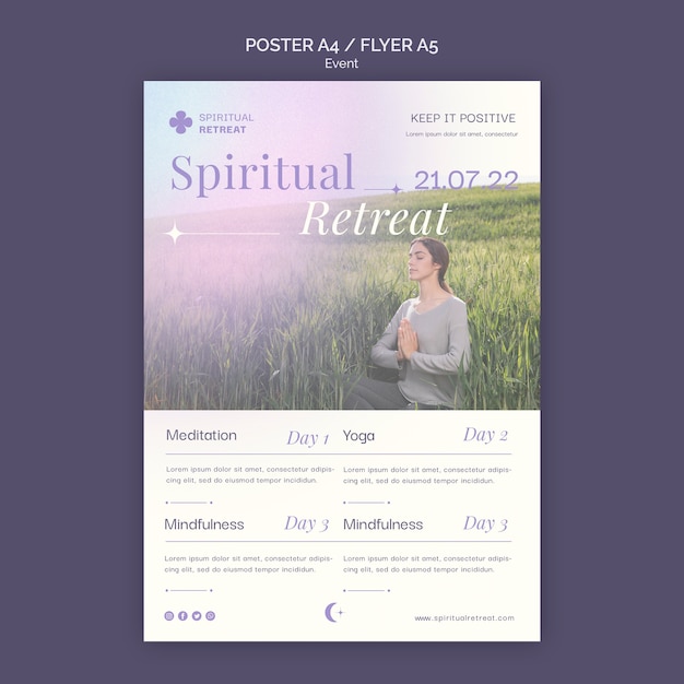 Kostenlose PSD spirituelles retreat-poster- und flyer-event-vorlagendesign