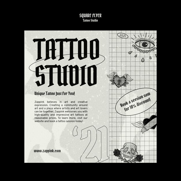 Tattoo Studio quadratische Flyer Designvorlage