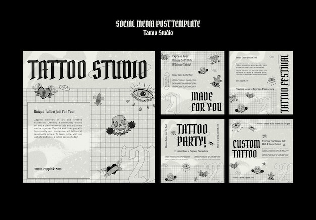 Tattoo Studio Social Media Posts Designvorlage