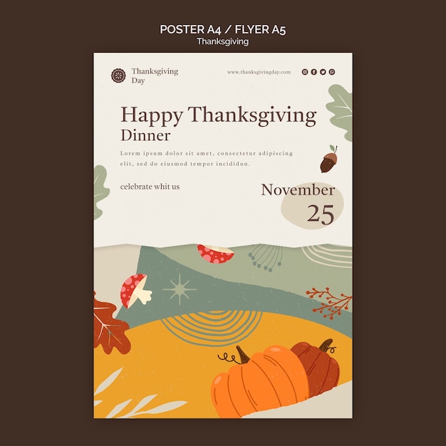 Kostenlose PSD thanksgiving day druckvorlage mit herbstlichen details