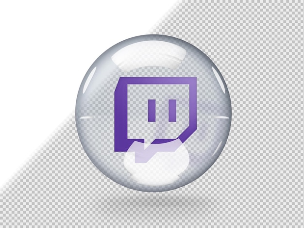 Kostenlose PSD transparente glasblase mit twitch-logo im inneren, isoliert auf transparentem hintergrund