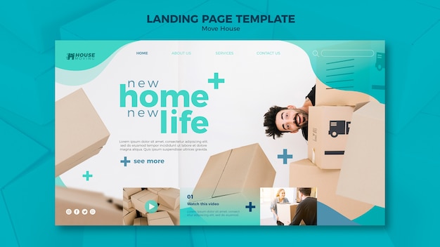 Kostenlose PSD verschieben sie die landingpage-vorlage des hauskonzepts