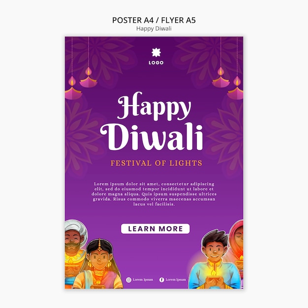 Vertikale Diwali-Plakatvorlage mit Mandala-Design